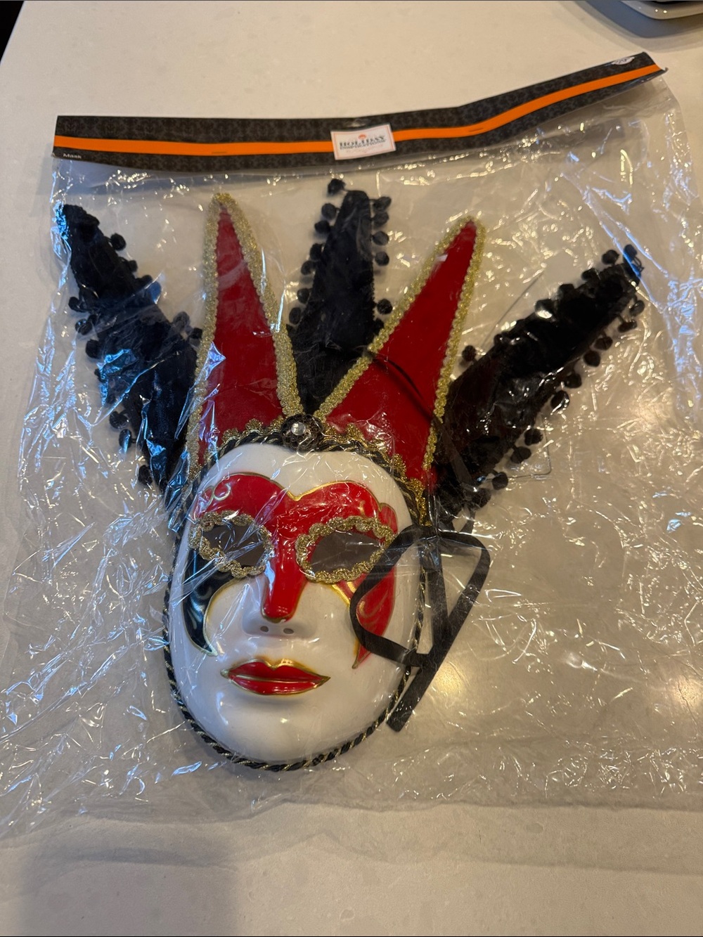 Venetian Jester Face Mask — Black & Red Decorative Mask